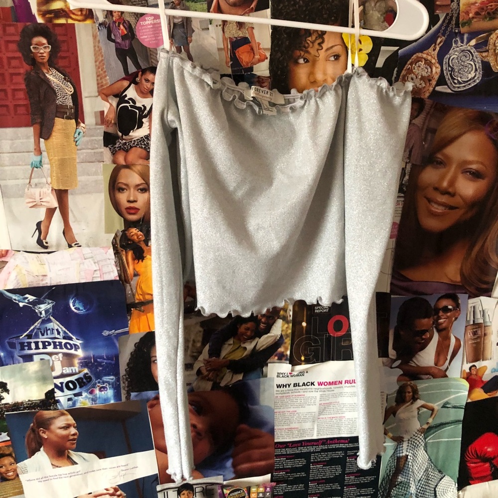 silver forever 21 long sleeve crop top